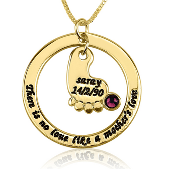 Naamketting moeder - babyvoetje met naam en geboortedatum Zilver, 24k Gold of Ros&eacute; Plated