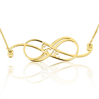 Twee letters infinity ketting met hartje Zilver 925, 24K Gold of Ros&eacute; plated 