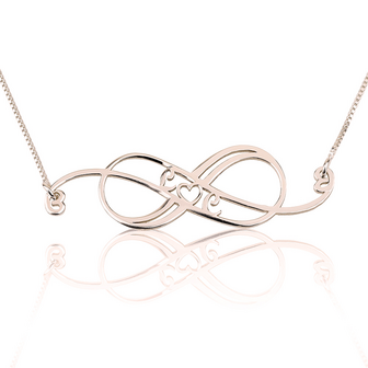 Twee letters infinity ketting met hartje Zilver 925, 24K Gold of Ros&eacute; plated 