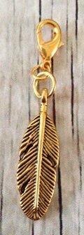 Memory lockets bead dangle feather goud kleurig