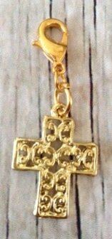 Memory lockets bead dangle cross strass goud kleurig