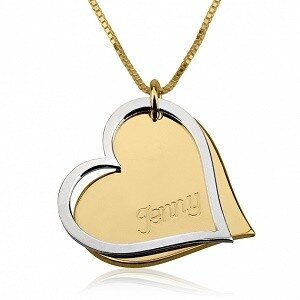 Naamketting sterling zilver 925 2 kleuren goud/zilver harten met 1 naam 