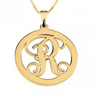 naamketting cirkel 1 letter monogram 24K verguld goud