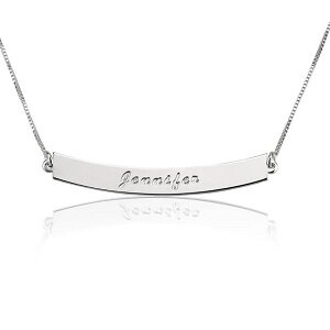 Naamketting curved &#039;bar&#039; sterling zilver met 1 naam 