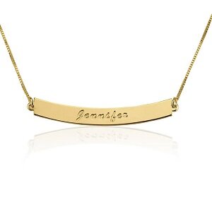 Naamketting curved &#039;bar&#039; 24K gold plated met 1 naam 