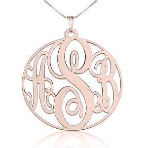 XXLarge - Naamketting 3 letter monogram van ros&eacute; verguld goud