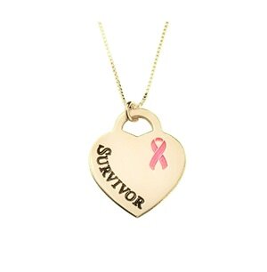 Naamketting Pink Ribbon &#039;hart&#039; 24K ros&eacute;-gold plated met naam of woord