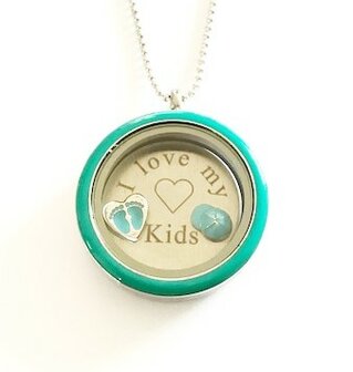 Complete 30mm RVS memory locket twist zilver kleurig met blauwe rand