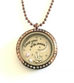 Complete 30mm RVS memory locket twist chocolade kleurig met strass