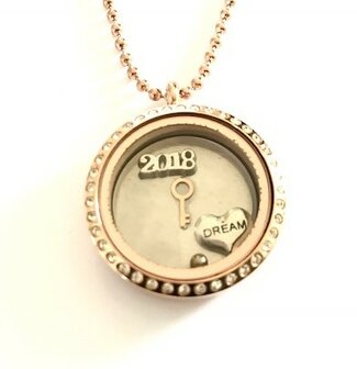 Complete 30mm RVS memory locket twist ros&eacute;-goud kleurig met strass