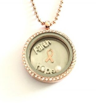 Complete 30mm RVS memory locket twist ros&eacute;-goud kleurig met strass