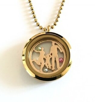 Complete 30mm RVS memory locket goud kleurig