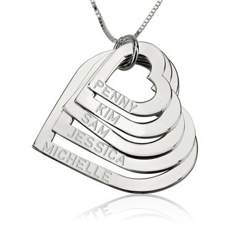 5 namen - Naamketting hart gegraveerd sterling zilver 925