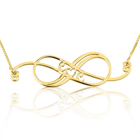 Twee letters infinity ketting met hartje Zilver 925, 24K Gold of Rosé plated 