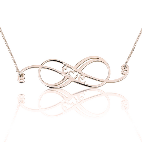 Twee letters infinity ketting met hartje Zilver 925, 24K Gold of Rosé plated 