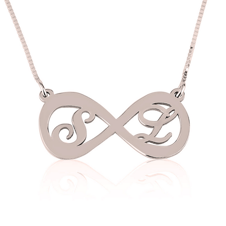 Twee letters infinity ketting Zilver 925, 24K Gold of Rosé plated 