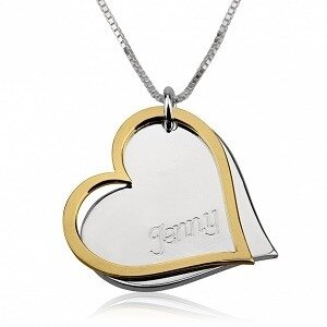 Naamketting sterling zilver 925 2 kleuren harten met 1 naam