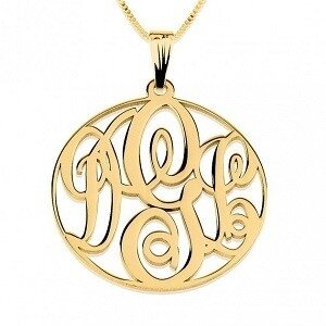 Naamketting 3 letter monogram van 24K verguld goud 